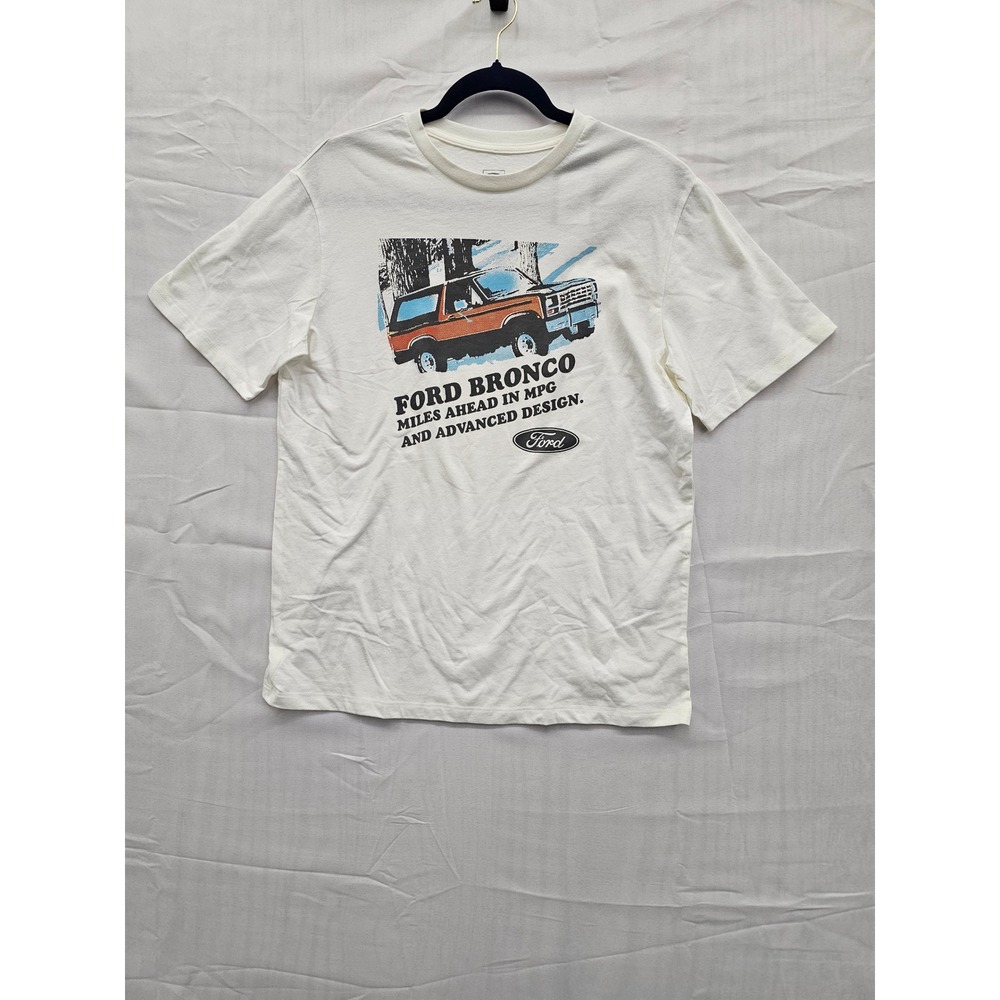Ford Bronco Graphic T-Shirt Mens XXL White‎ Vintage Style Miles Ahead in MPG New
